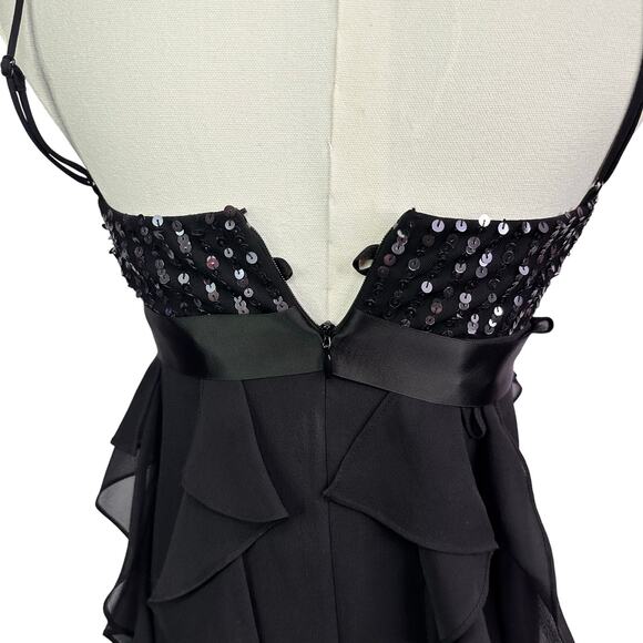 Women "BCBG Maxazria" black spaghetti straps sequin short dress Y2K - Picture 5 of 7